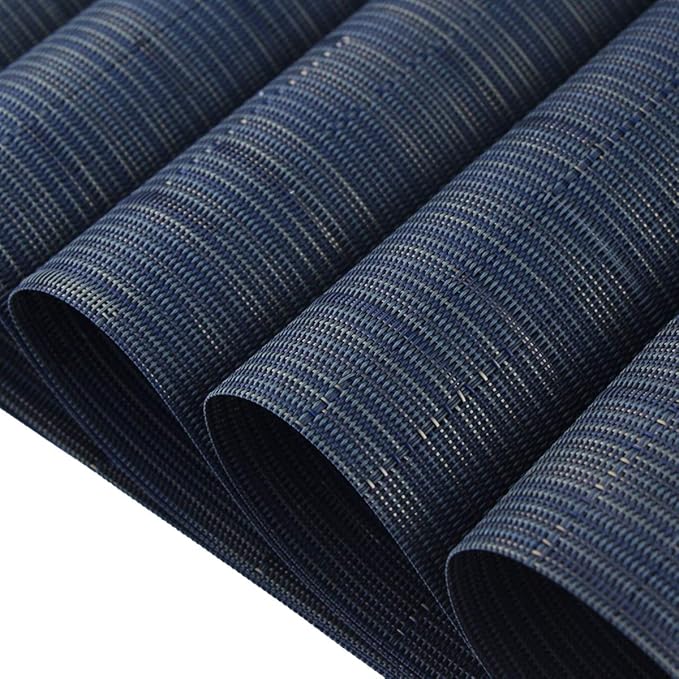 Vinyl Placemats,Washable Table Mats Easy to Clean Woven Placemats for Dining Table Set of 4(Navy Blue)