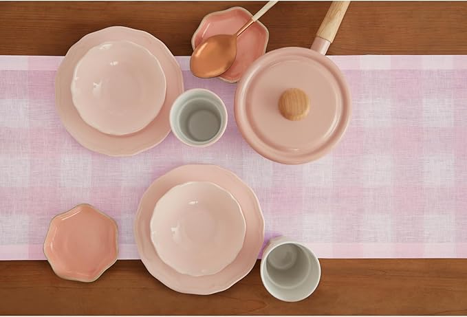 Solino Home Linen Checkered Table Runner 120 Inches Long - 100% Pure Linen Marshmellow Pink Buffalo Check Table Runner 14 x 120 Inch Ideal for Dining, Valentines, Spring, Easter