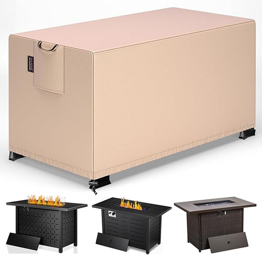 QH.HOME Fire Pit Cover Rectangular 44 x 28 Inch,Outdoor Waterproof Fire Pit Table Cover Strong Tear Resistant and Fading Resistant for Rectangle Patio Furniture Fireplaces - Wheat
