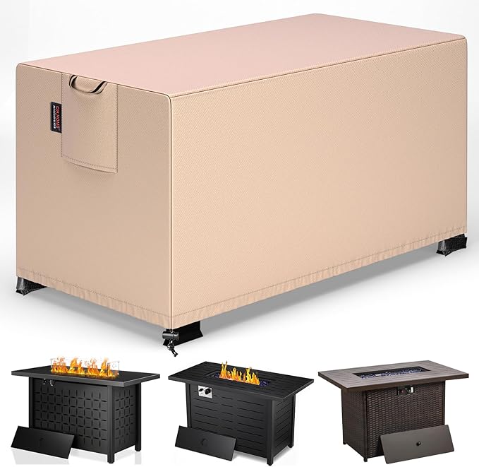 QH.HOME Fire Pit Cover Rectangle 44 x 34 Inch,Outdoor Waterproof Fire Pit Table Cover Strong Tear Resistant and Fading Resistant for Rectangular Patio Furniture Fireplaces - Wheat