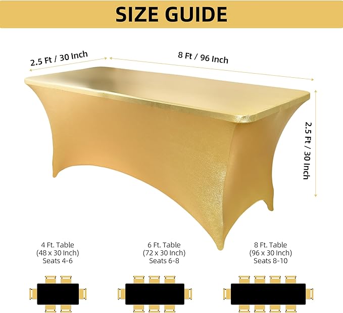 10-Pack 8ft Spandex Table Covers for Rectangle Folding Tables - Washable Elastic Tablecloth - Ultimate Fitted Table Protector for Parties, Trade Shows, Banquet, and Wedding