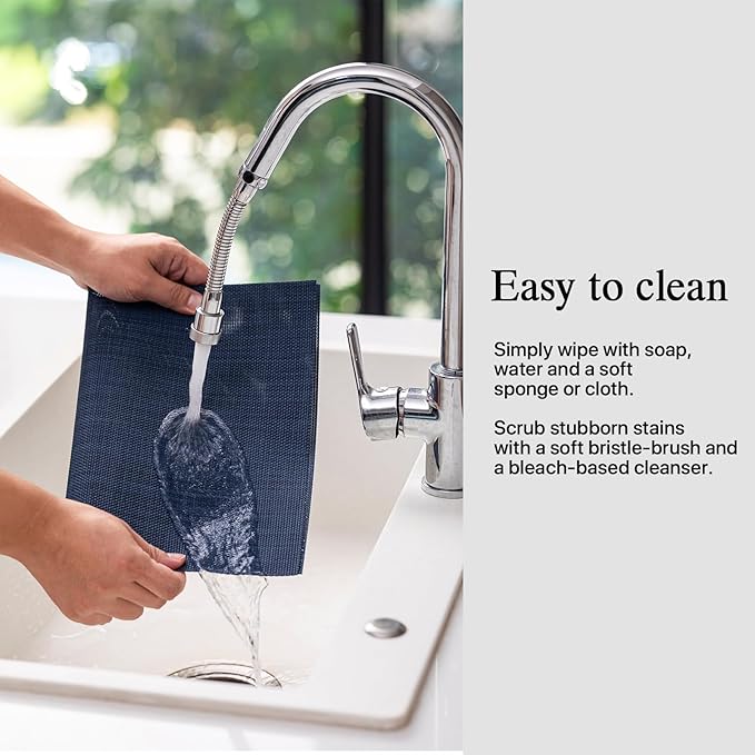 Placemats Set of 4 - Easy Clean Woven Vinyl Placemats for Dining Table, Indoor/Outdoor Place Mats, Washable PVC Table Mats（Navy Blue）
