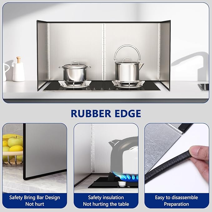 4 Sided Grease Splatter Guard Foldable Splatter Guard for Stove Stainless Steel Oil Splatter Screens Backsplash for Wall Gas Range Frying Pan Camping(Size:15.7×31.5×15.7inches)