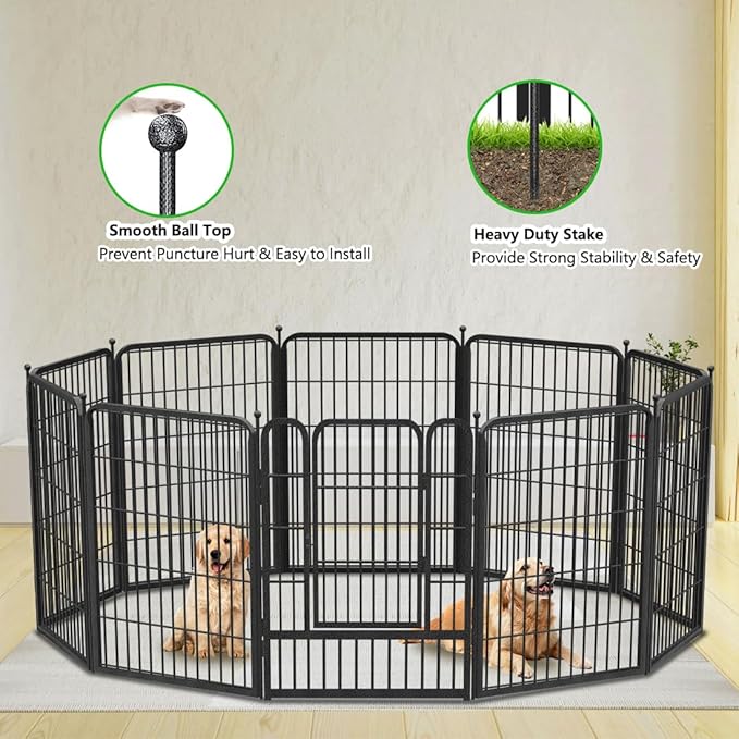 Garden Fence with Gate Metal Fencing Outdoor for Yard, 32in x28ft 12 Panels Outdoor Dog Fence Temporary Fence for Dogs Outside, Rustproof Garden Fencing Flower Bed Edging for Patio