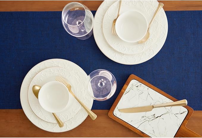 Solino Home Linen Royal Blue Table Runner 120 Inches Long - Athena, 100% Pure Linen Dining Table Runner 14 x 120 Inch for Winter