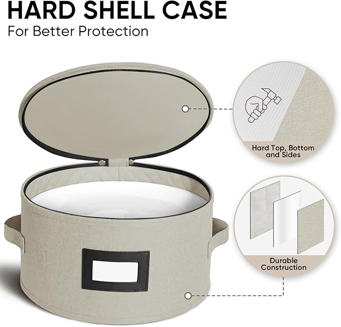 BALEINE China Storage Containers, Sturdy Quilted Wine Glass Storage, Plate Organizer with Carry Handles, Moving Boxes for Dishes, Cups, Mugs and Stemware (Plate Mug Combo, Hard Shell Cream)
