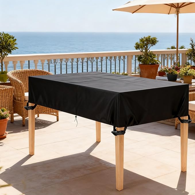 Outdoor Table Cover 75"L x 36"W x 8"H, 420D Waterproof Outdoor Cover for Patio Furniture Dinning Table Picnic Coffee Tables Chairs and Sofas, Black