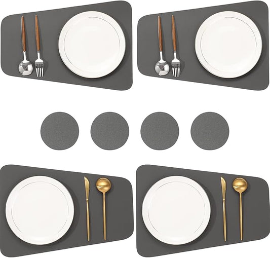 Faux Leather Waterproof Placemats Set of 8-Heat Resistant Non Slip and Scratch Resistant, Washable Indoor and Outdoor Dining Room Placemats for Kitchen, Dining Room and Patio Table Decoration