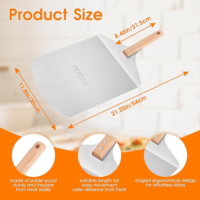 12 inch Pizza Peel for Large Oven, Pizza Spatula with Ergonomic Handle for Pizza Oven Baking, Turing Peel for Pizza, Dough, Bread Pastry, 12"W x 14.6"L