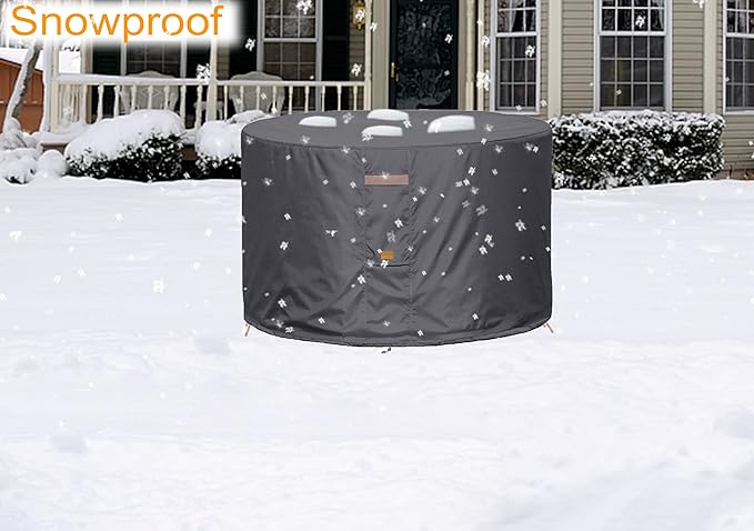 Fire Pit Cover 600D Heavy Duty Waterproof Fabric With PVC Coating Round 32" Dia x 16" H Dark Grey Fits 28-30 inch Fire Pit Table Fade Resistant Outdoor Firepit Cover