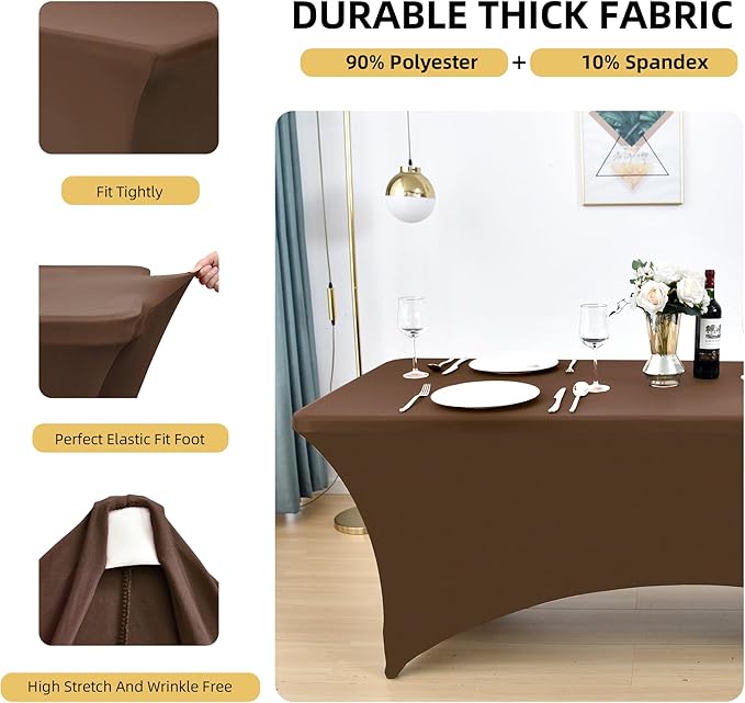 10-Pack 6ft Spandex Table Covers for Rectangle Standard Folding Tables - Wrinkle Resistant Stretch Tablecloths - Ultimate Fitted Table Protector for Parties, Banquet, Wedding