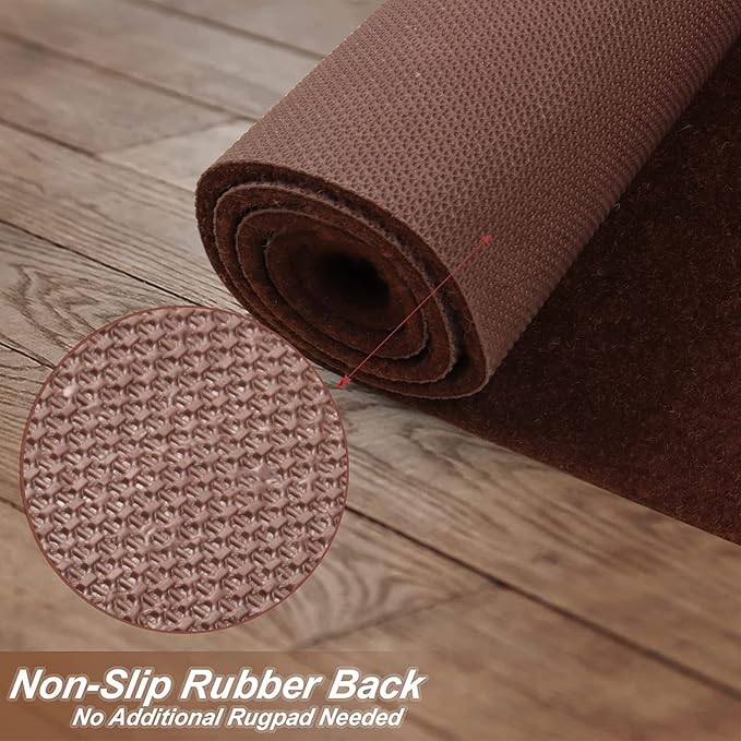 4' x 10' Runner Rugs with Rubber Backing, Indoor Outdoor Utility Carpet Runner Rugs, Chocolate Brown, Can Be Used as Aisle for The RV and Boat, Laundry Room and Balcony