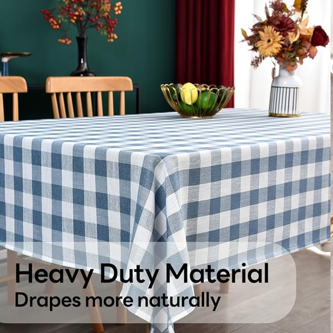 Gingham Table Cloth for Rectangle Tables Sky Blue Checkered Plaid Tablecloth Heavy Duty Cotton Blend Washable & Wrinkle Table Cover for Outdoor Kitchen Dining Picnic Camping (60x102 Inch)