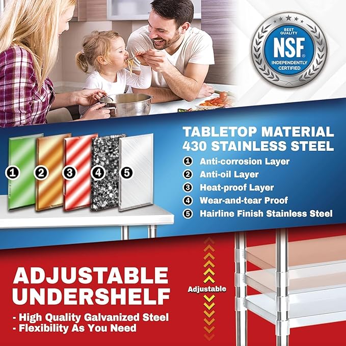 DuraSteel 30x24 Stainless Steel Work Table - NSF Commercial Prep Metal Table - Outdoor Pizza Oven Stand w/Under Shelf - Kitchen Island Laundry Utility Garage Microwave Stand Large Rolling Storage Cart