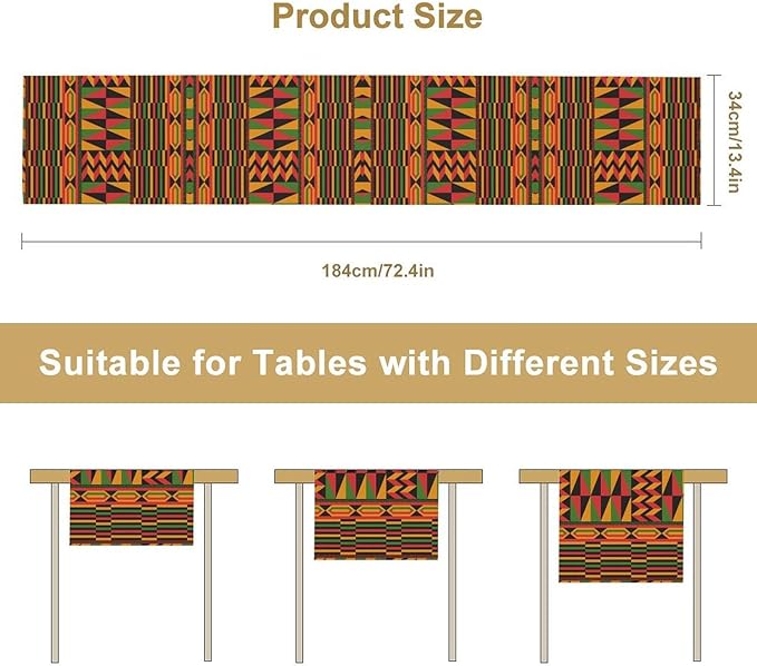 African Table Runner, Kwanzaa Black History Month Kente National Table Runner for Holiday Party Home Kitchen Dining Room 13x36in