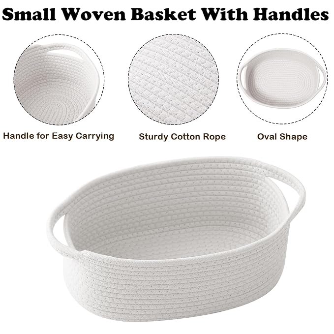3 Pack Gift Basket with Gift Bag and Ribbons,Small Rope Woven Shelf Storage,Baskets for Gifts Empty,Birthday,Baby Shower,Decorative Organizer Box with Handles(White)