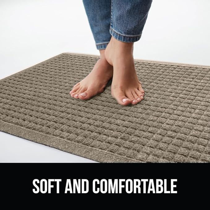 GORILLA GRIP Front Door Mat, 72x24, Indoor Outdoor Ultra Absorbent HydroAbsorb Doormat, Absorbs Up to 2.75 Cups of Water, Stain and Fade Resistant, Rubber Backing Doormats, Captures Dirt, Beige