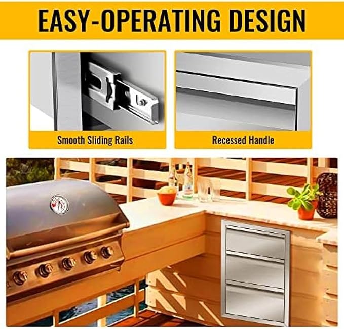 Flush Mount Stainless Steel Double Drawers with Recessed Handles for Outdoor Kitchens Or BBQ Island,-14W X 21H X 23D Inch