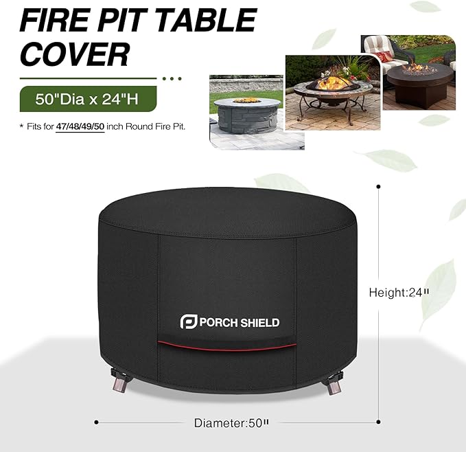 Porch Shield Round Patio Fire Pit Cover Fade Resistant Waterproof Outdoor Firepit Cover 50 inch for Fire Bowl