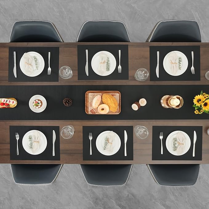Myir JUN Table Runner, Vinyl Table Runner Indoor 55 Inch Long Arbitrarily Cropped Runner for Table Heatproof for Home Party (Black, 12 x 55 inch)
