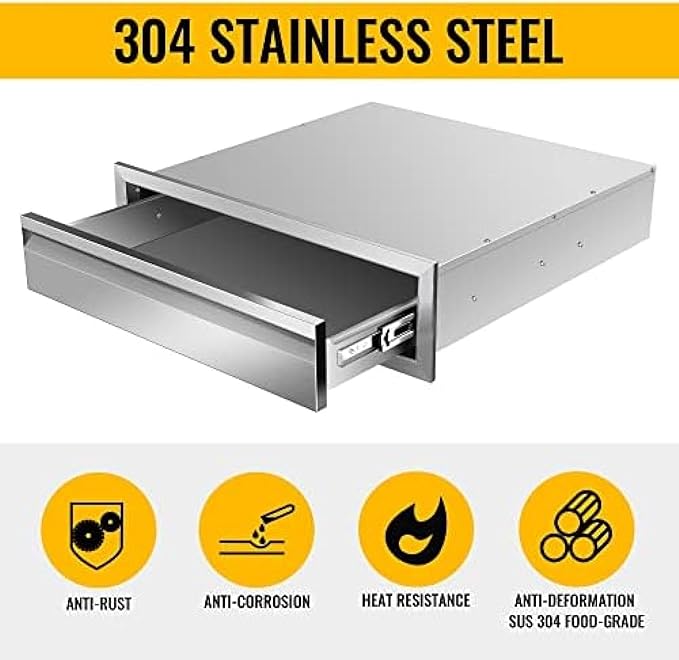 Flush Mount Stainless Steel Double Drawers with Recessed Handles for Outdoor Kitchens Or BBQ Island,-24W X 6.5H X 23D Inch