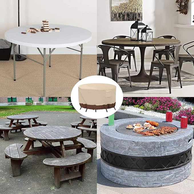 Vailge Round Patio Furniture Covers, 100% Waterproof Outdoor Table Chair Set Covers, Anti-Fading Cover for Outdoor Furniture Set, UV Resistant (Beige&brown, 72"DIAx28"H)