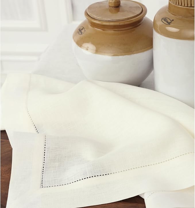 Solino Home Linen Ivory Table Runner 120 Inches Long - 100% Pure Linen 14 x 120 Inch Table Runner for Spring, Easter - Classic Hemstitch