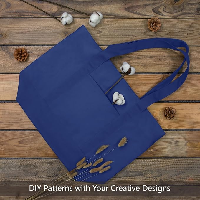 TOPDesign 30-Pack Canvas Tote Bags with an External Pocket, Reusable Grocery Shopping Bags, Top Zipper Closure, Daily Essentials (Blue)