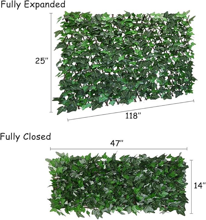 Expandable Fence Privacy Screen for Balcony Patio Outdoor,Decorative Faux Ivy Fencing Panel,Artificial Hedges (Single Sided Leaves) (4, Green-Ivy)
