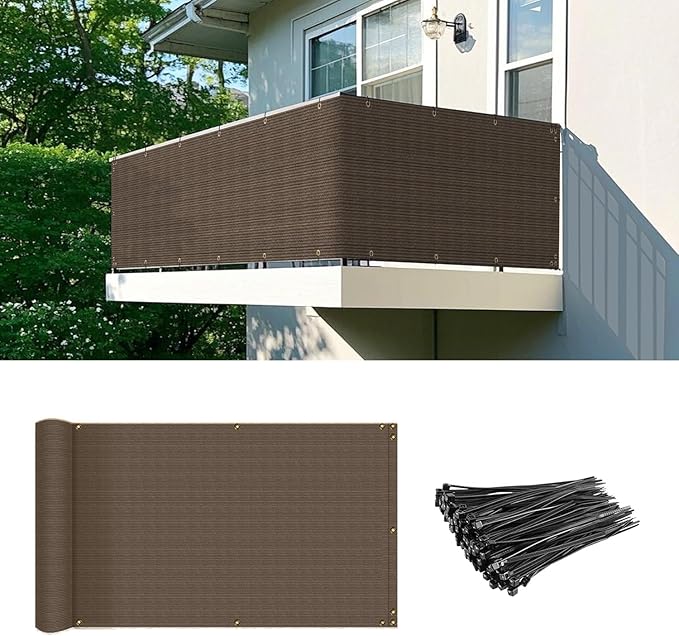 2.5' x 3' Balcony Privacy Screen Fence Cover with Zip Ties Grommets for Apartment Patio Porch Deck Backyard Outdoor (Brown)