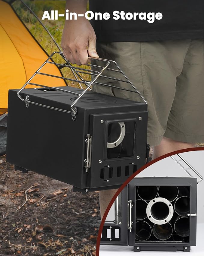 Upgraded Portable Wood Stove for Camping, YRenZ Compact Tent Stove with Large Firebox, High Airtightness for Outdoor Cooking & Heating