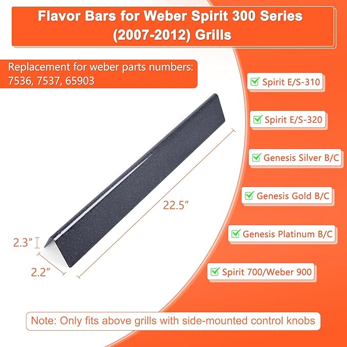 QuliMetal 7536 7537 22.5" Porcelain Steel Flavorizer Bars for Weber Spirit 300 Series (Side Knobs), Genesis Silver Gold Platinum B/C, Weber 900– Replacement for Weber 65903