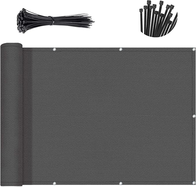 Sunny Guard Customized 3.3'x10' Drak Grey Balcony Privacy Screen,180 GSM Apartments Railing Fence Cover,Heavy Duty Mesh Windscreen for Deck,Outdoor,Backyard,Patio