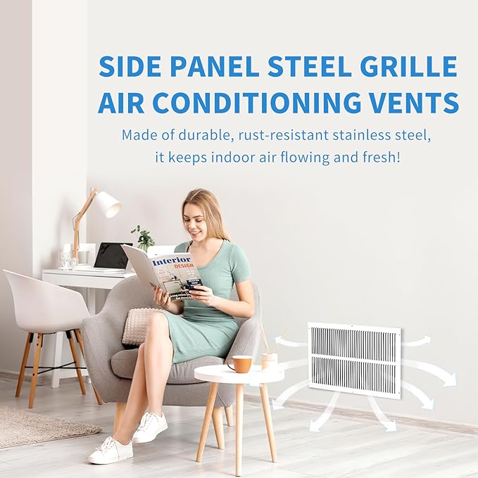 12x12 Return Air Grille (Duct Opening Size), Air Return Vent Cover, AC Vent Cover, Cold Air Return Vent Cover, Flat Return Air Grilles, Outer Dimensions:13.75"W x 13.75"H (12"W x 12"H, Duct Opening)