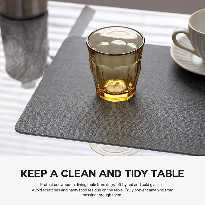 Faux Leather Placemats Set of 4 Vinyl Washable Wipeable Table Mats for Kitchen Dining Table Heat Resistant Waterproof Modern Indoor/Outdoor Placemats Non-Slip Easy Clean Place Mats (Midnight)