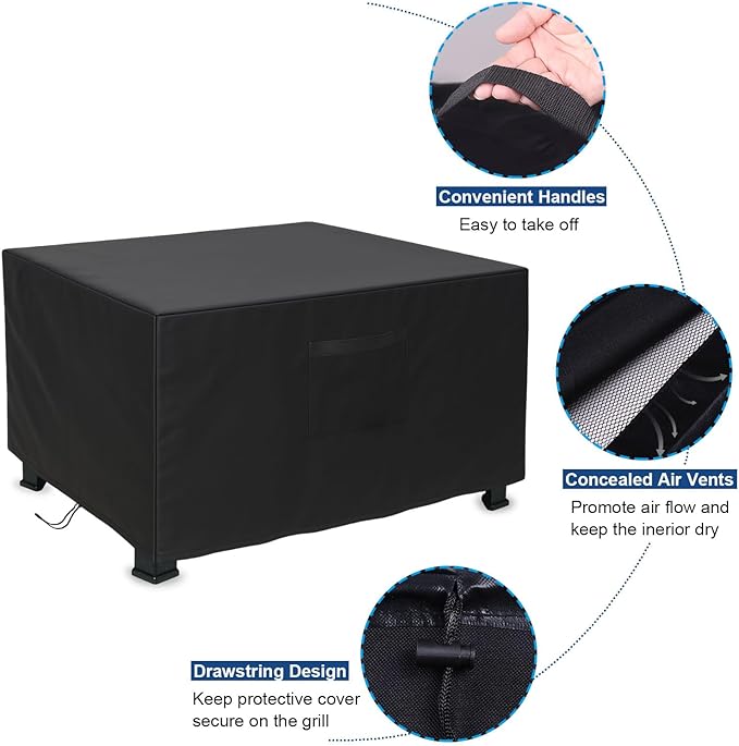 Fire Pit Cover Square for 28 Inch Fire Pit Table, Waterproof Outdoor Fire Pit cover with Air Vent and Drawstring, Tear Resistant Oxford Fabric Fit for 25-28 Inch Fire Pit Table