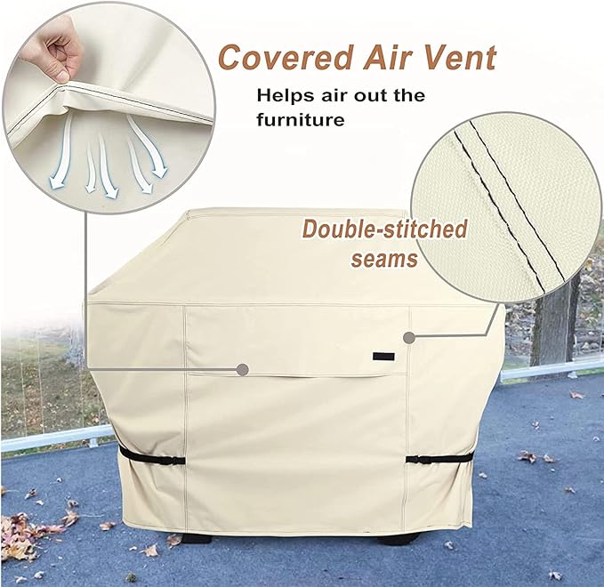 NettyPro Grill Cover Heavy Duty Waterproof 64 inch, Outdoor 2-3 Burners Gas BBQ Cover for Outside Weber, Char-Broil, Brinkmann, Nexgrill Barbecue, Beige