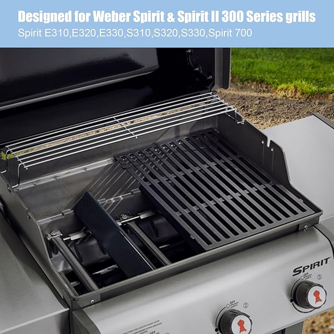 Cast Iron 7638 Grill Grates Replacement Parts for Weber Spirit I/II 300 Series Gas Grill, Cooking Grate for Spirit E/S-310 E/S-320 E/S-330 Spirit 700, Genesis 1000-3500, Silver Gold Platinum B/C,17.5"