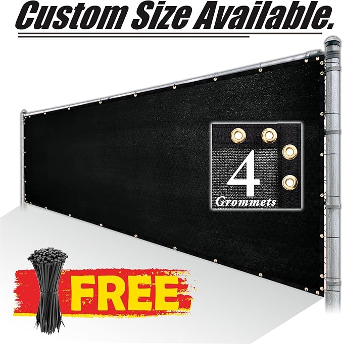 Royal Shade Custom Size 4' x 49' Black Fence Privacy Screen Windscreen Cover Netting Mesh Fabric Cloth - Cable Zip Ties Included (We Make Custom Size)