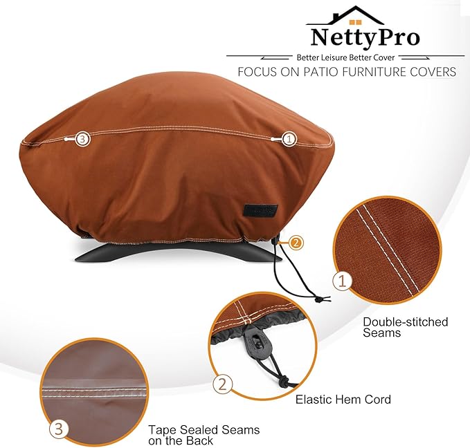 NettyPro Grill Cover for Small Q Series Grills, Waterproof Heavy Duty Portable Grill Cover for Q 2400 Series and Baby Q Gas Grill, Brown