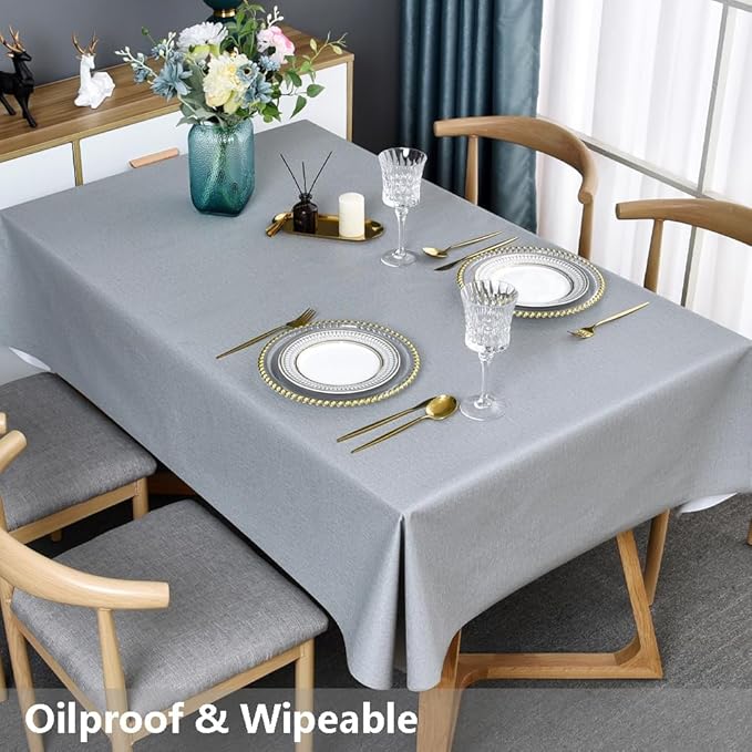 TruDelve Plastic Table Cloth for Rectangle Tables Grey Vinyl Tablecloth Waterproof Wipeable Oilcloth Tablecloths for Parties Dining Table Cover (54'' x 72'', Pure Gray)