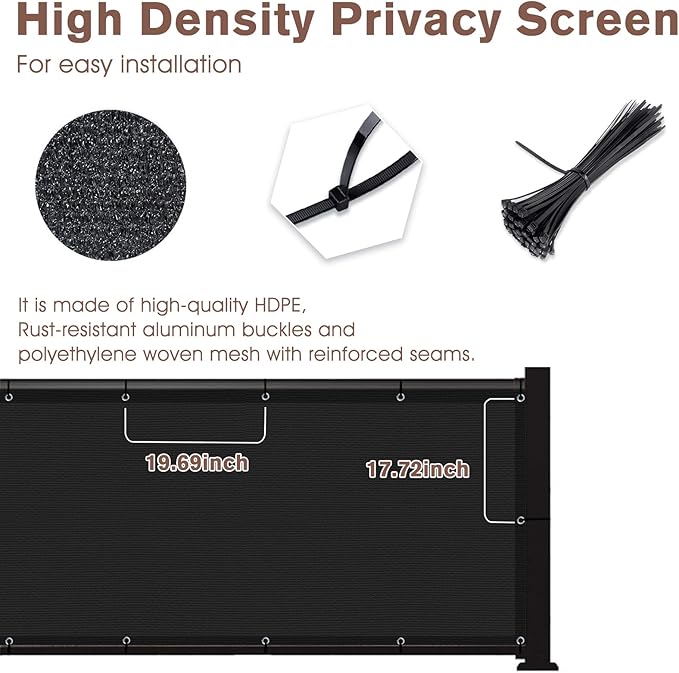 Sunny Guard Customized 2'6''x26' Black Balcony Privacy Screen,90% Shade Apartments Fence Cover,Heavy Duty Mesh Windscreen for Deck,Outdoor,Backyard,Patio