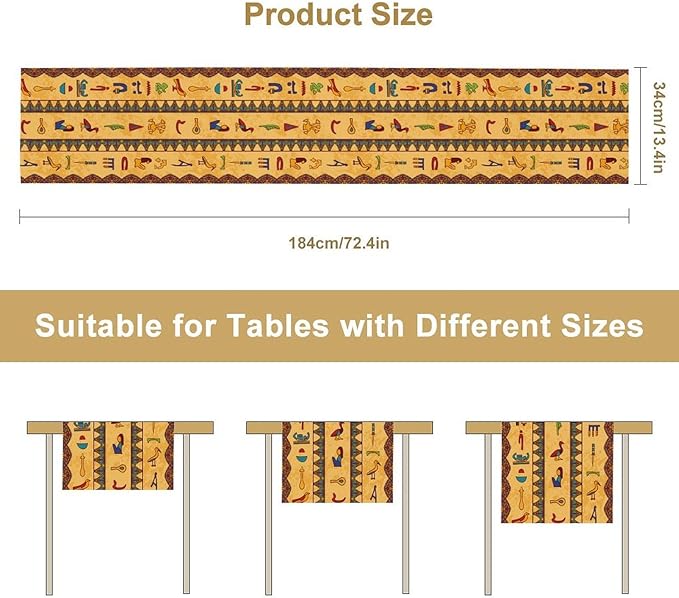 Egyptian Table Runner, Colorful Ancient Egyptian Hieroglyphs Floral Geometric Table Runner for Kitchen Family Dining Holiday Party Farmhouse 13x108in
