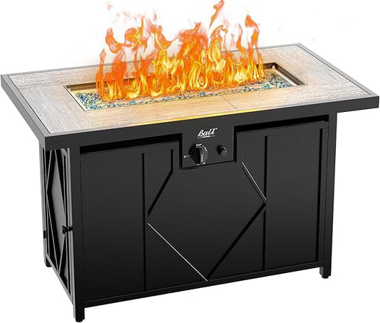 BALI OUTDOORS 42 inch Propane Fire Pit Patio Outdoor Fire Pit Table Large Black Firepits for Outside Rectangular
