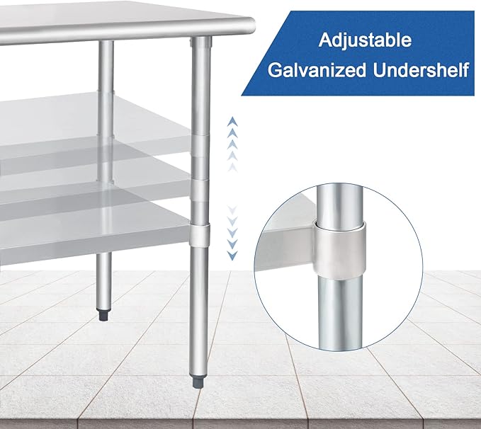 HARDURA Stainless Steel Table 24X30 Inches with Undershelf and Galvanized Legs NSF Heavy Duty Commercial Prep Work Table for Restaurant Kitchen Home and Hotel