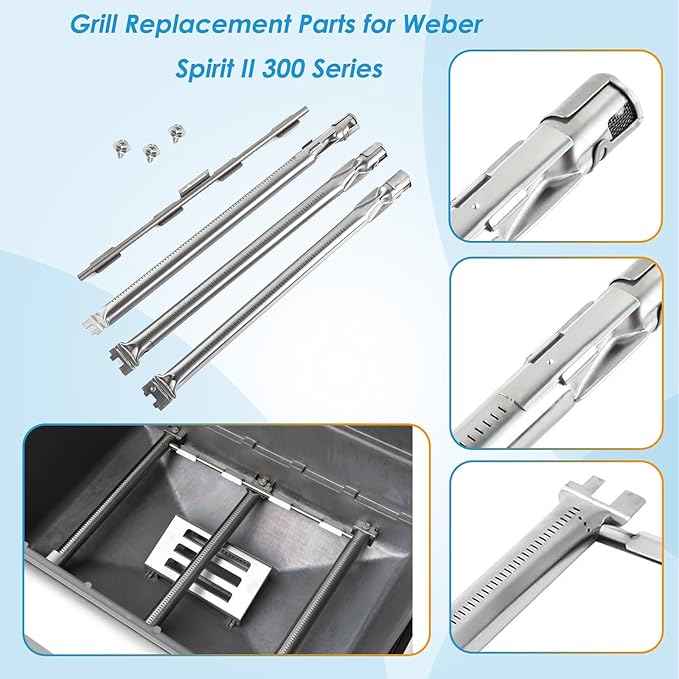 Grill Parts for Weber Spirit II Grill Replacement Parts, 7636 67046 Flavorizer Bars, 69787 Burner & 67060 Heat Deflector for Weber Spirit 2 Grill Parts, for Weber Spirit E310 E320 S310 S-320