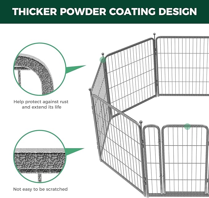 FXW Garden Fence Outdoor for The Yard – 32in(H) x 18.2ft(L) Heavy Duty Metal Animal Barrier for Dog and Rabbit, Decorative Dog Fence, 8 Panels, Silver