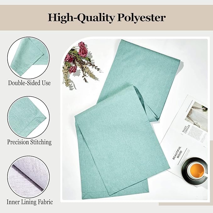 Mebakuk Linen Farmhouse Table Runner Large Burlap Style Soft and Waterproof Decorative Fabric Runner for Outdoor Wedding and Dinner (14 x 120 Inch, Turquoise Blue)