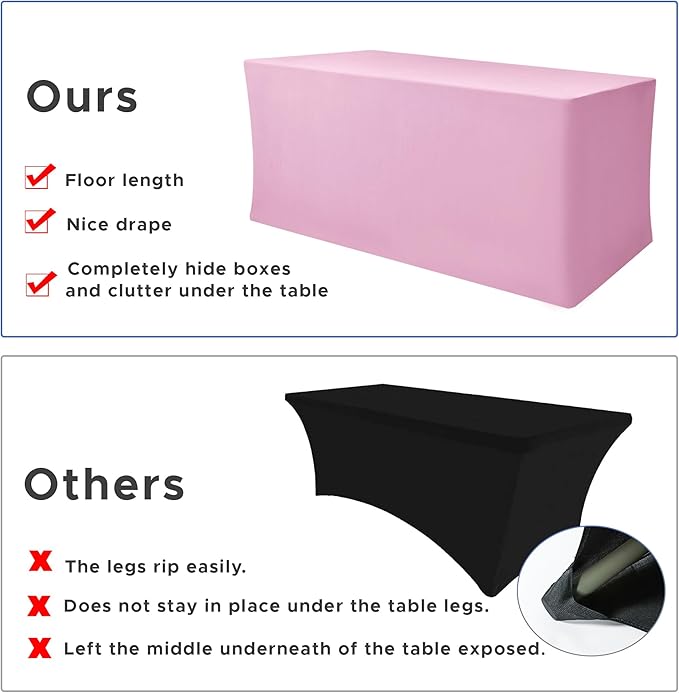Nasitos Pink Rectangular Spandex Fitted Tablecloths, 2 Pack - 48 x 24 Inch - For 4 to 8 Foot Tables, Wrinkle & Stain Resistant, Modern & Elegant Design, Perfect for Parties, Trade Shows, Craft Shows
