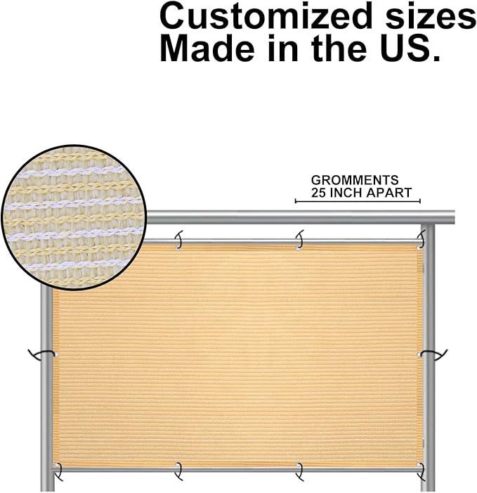 Eden's Decor Balcony Privacy Screen Beige 4'x 20' Cover Mesh Windscreen Weather-Resistant UV Protection for Backyard Deck, Patio, Balcony, Pool, Porch, Fence, Railing, Gardening